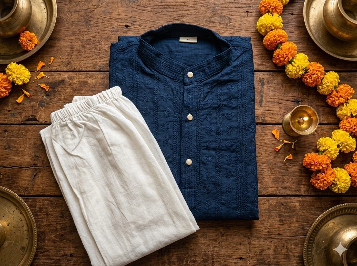 Youth Premium Festive Chikankari 2-Piece Kurta Pyjama Set