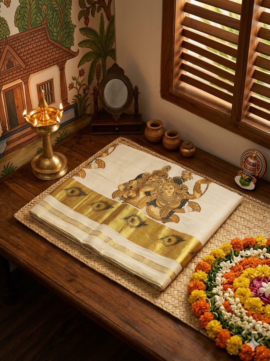 The Gopika Mural Divine Tissue Kasavu Saree