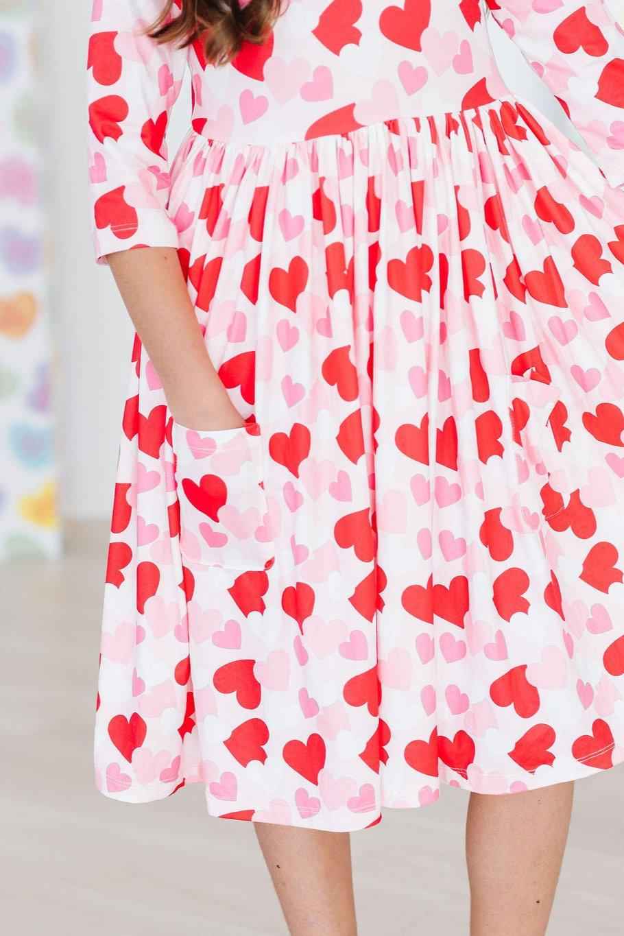 Be Mine 3/4 Sleeve Pocket Twirl Dress - Meera's Mini Mavericks