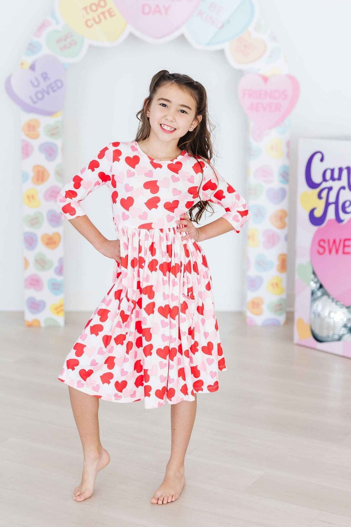 Be Mine 3/4 Sleeve Pocket Twirl Dress - Meera's Mini Mavericks