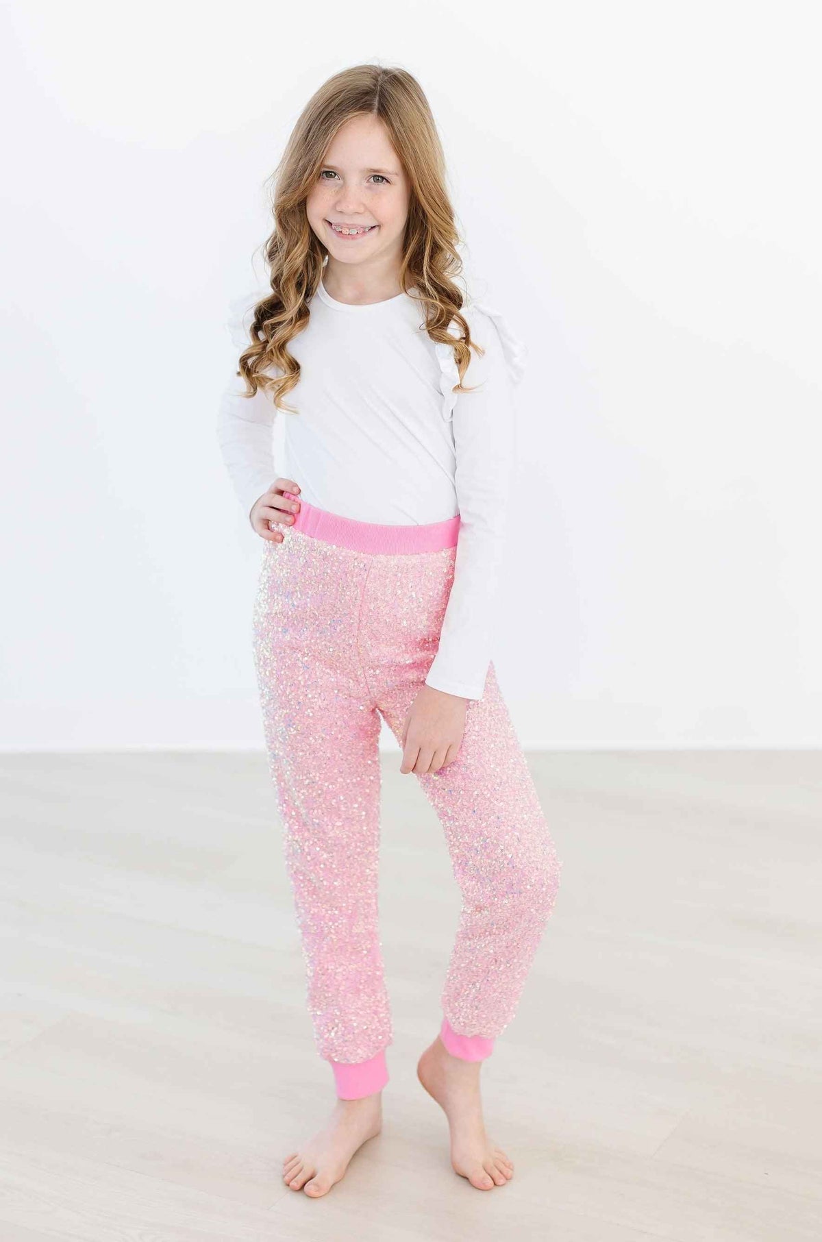 Bubblegum Pink Sequin Joggers - Meera's Mini Mavericks