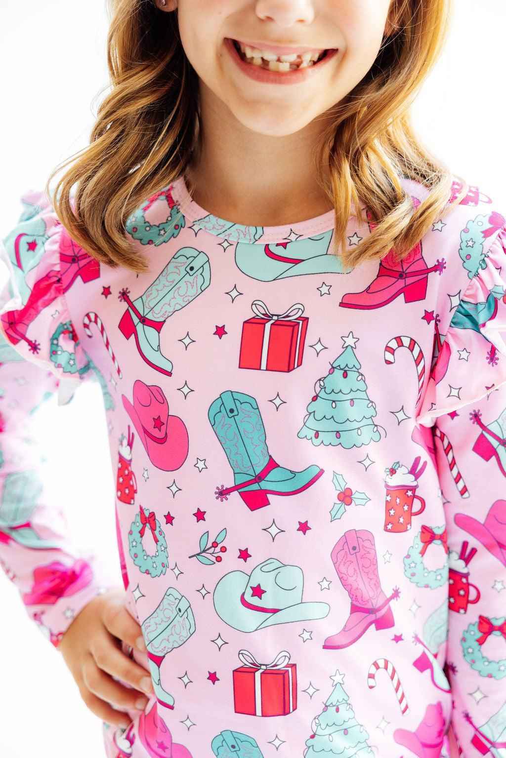 Christmas Cowgirl L/S Ruffle Tee - Meera's Mini Mavericks