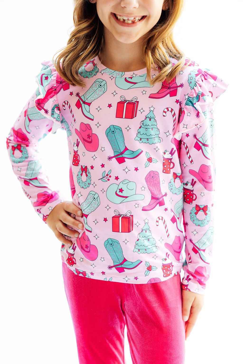 Christmas Cowgirl L/S Ruffle Tee - Meera's Mini Mavericks