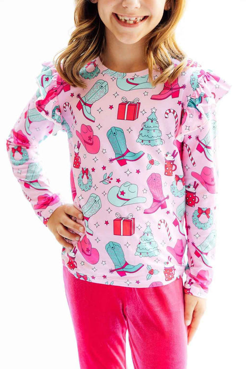 Christmas Cowgirl L/S Ruffle Tee - Meera's Mini Mavericks