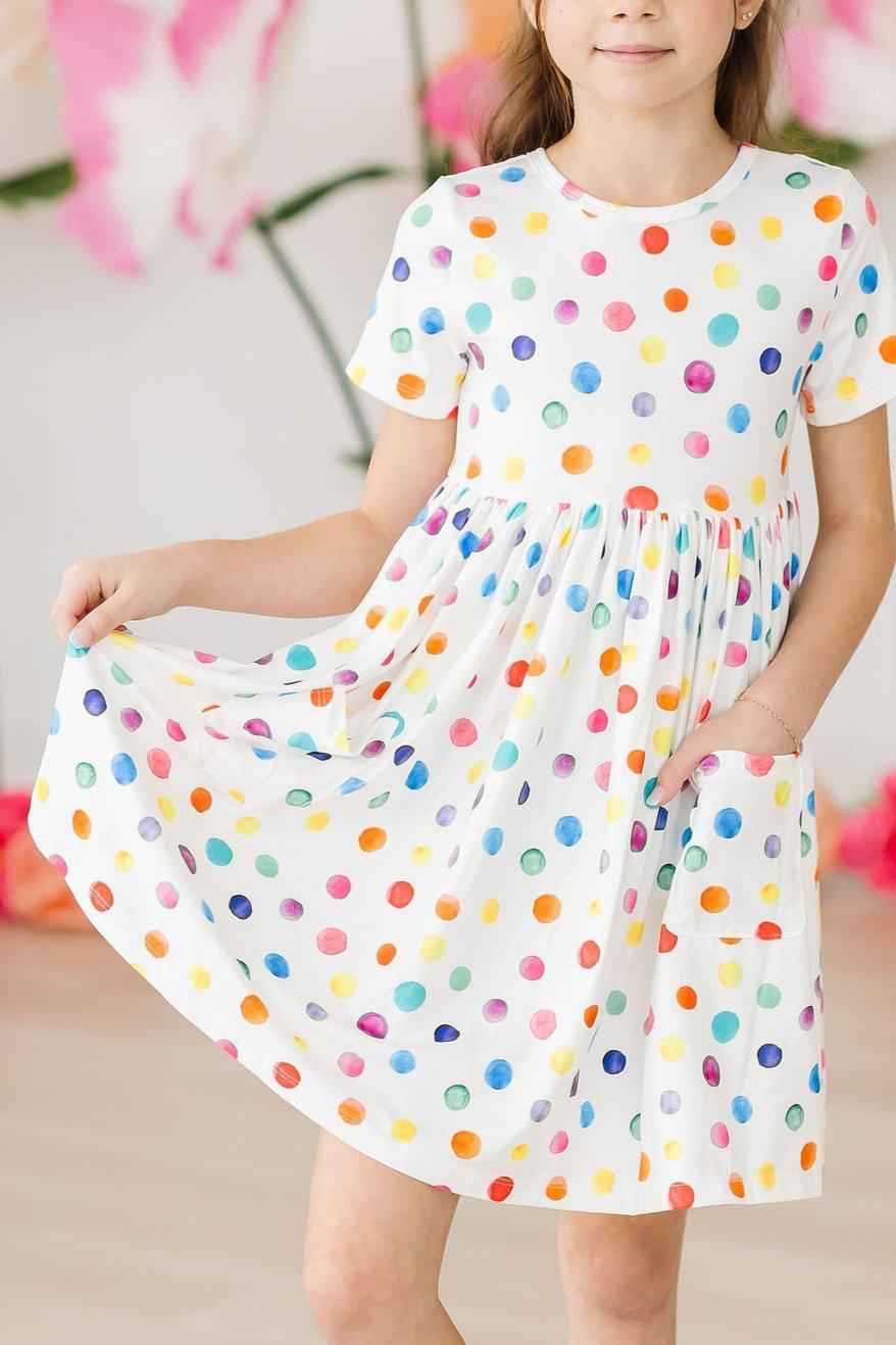 Colorful Dots S/S Pocket Twirl Dress - Meera's Mini Mavericks