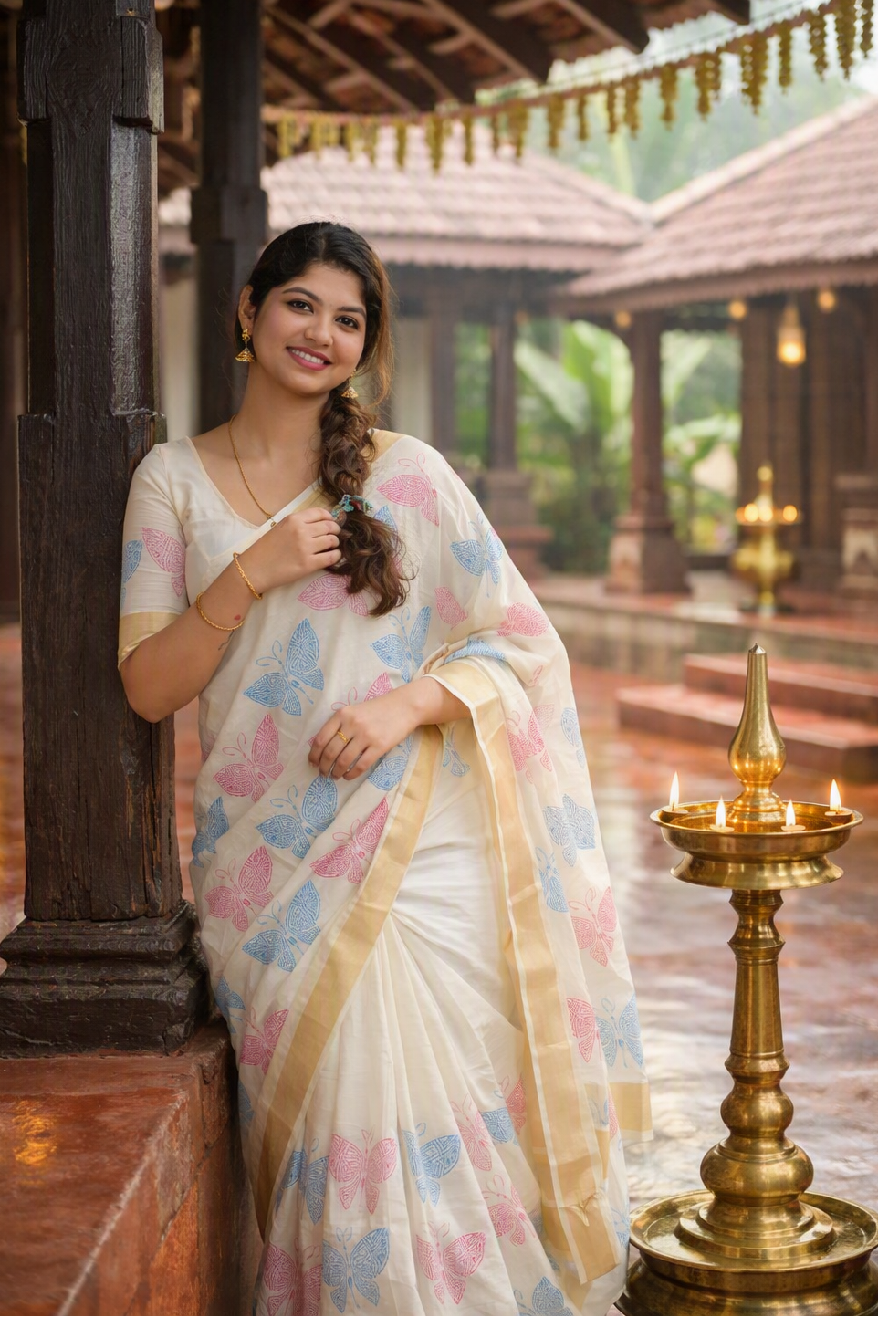 The Butterfly Symphony – Kuthampully Kasavu Cotton Saree
