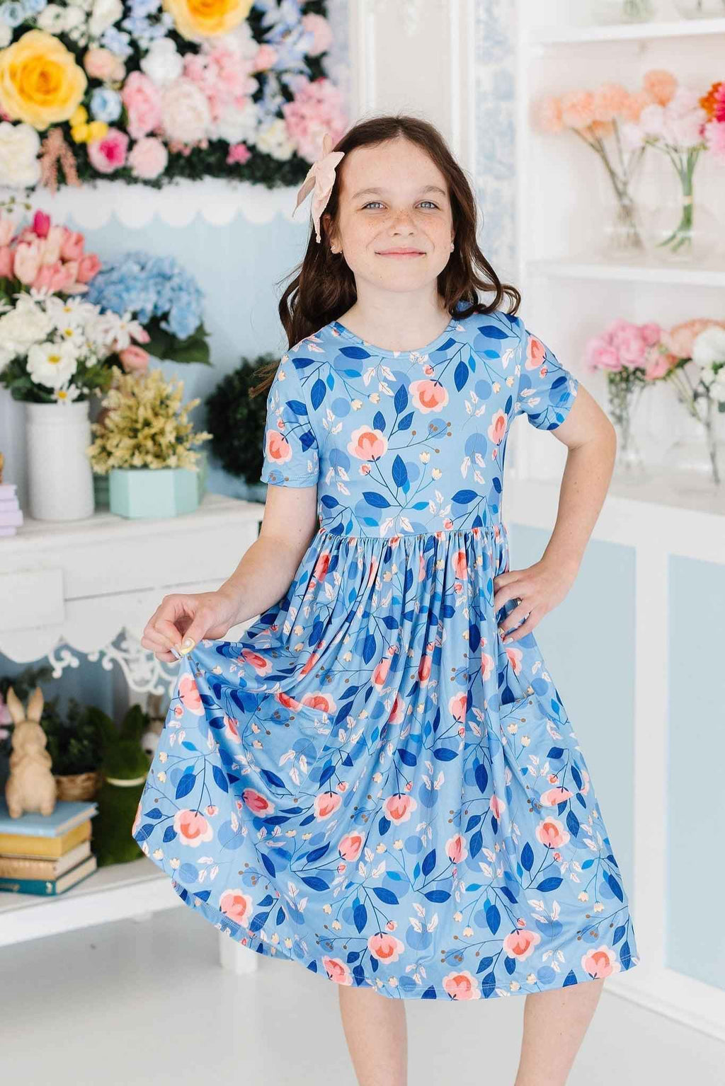 Country Blooms S/S Pocket Twirl Dress - Meera's Mini Mavericks
