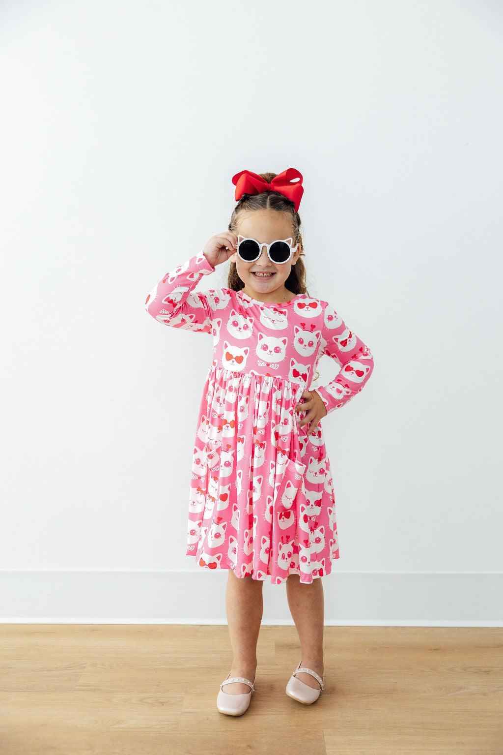 Cutie Cat L/S Pocket Twirl Dress