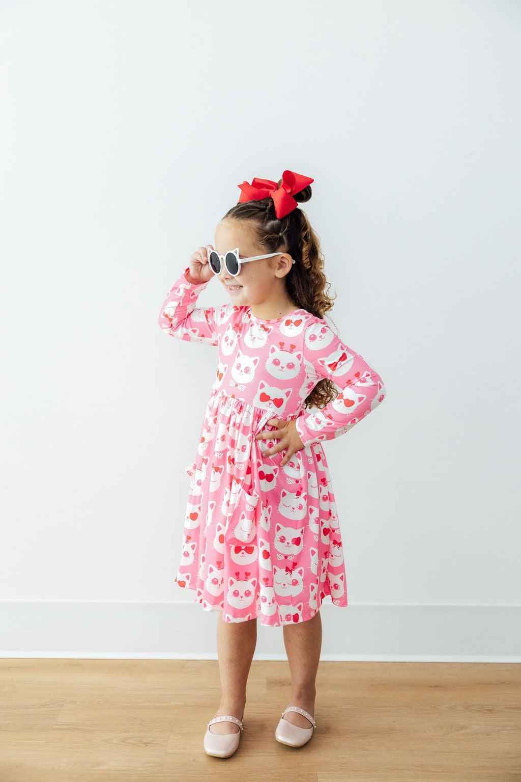 Cutie Cat L/S Pocket Twirl Dress