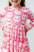 Cutie Cat L/S Pocket Twirl Dress - Meera's Mini Mavericks