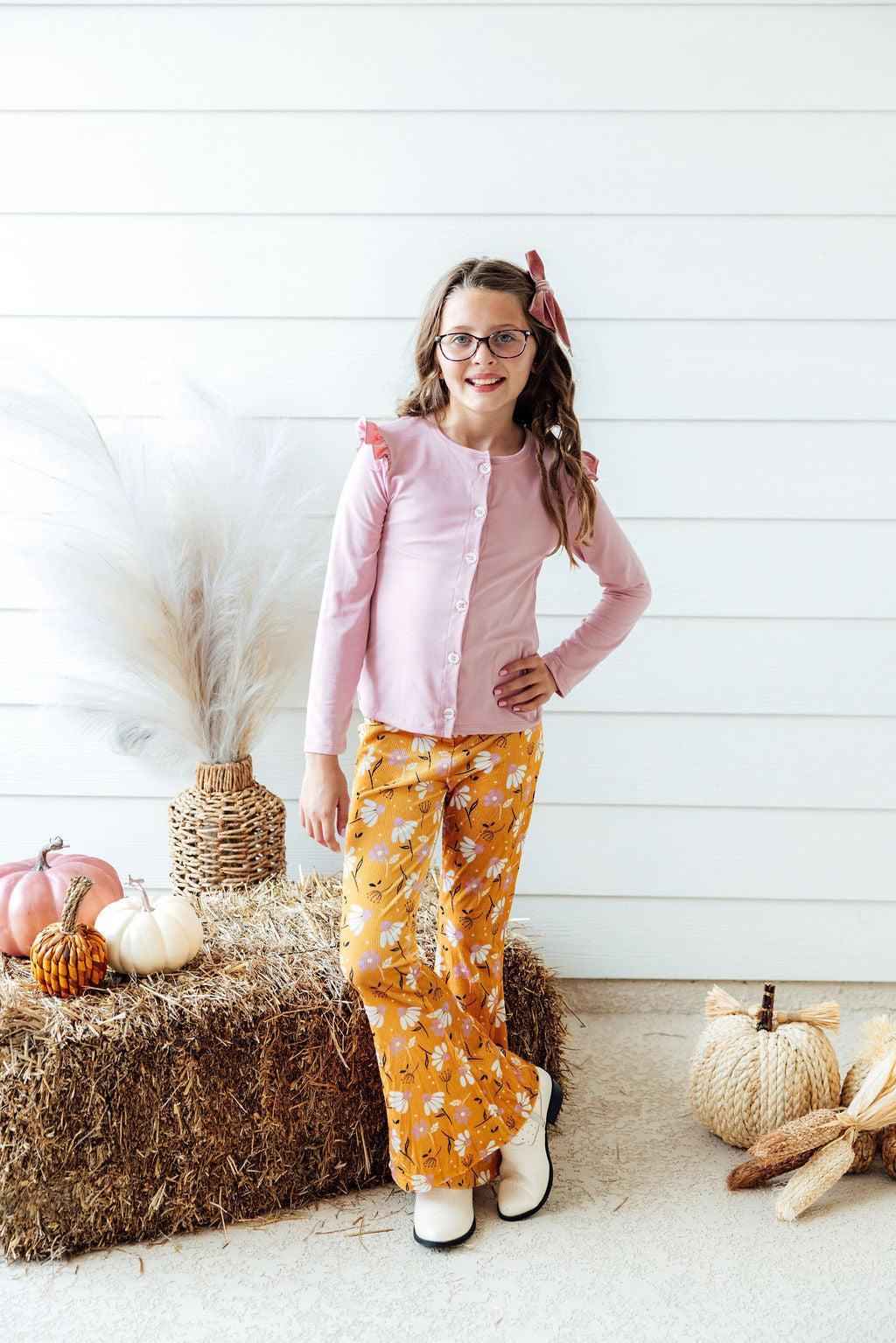 Dandelions in Fall Ribbed Velvet Bells - Meera's Mini Mavericks