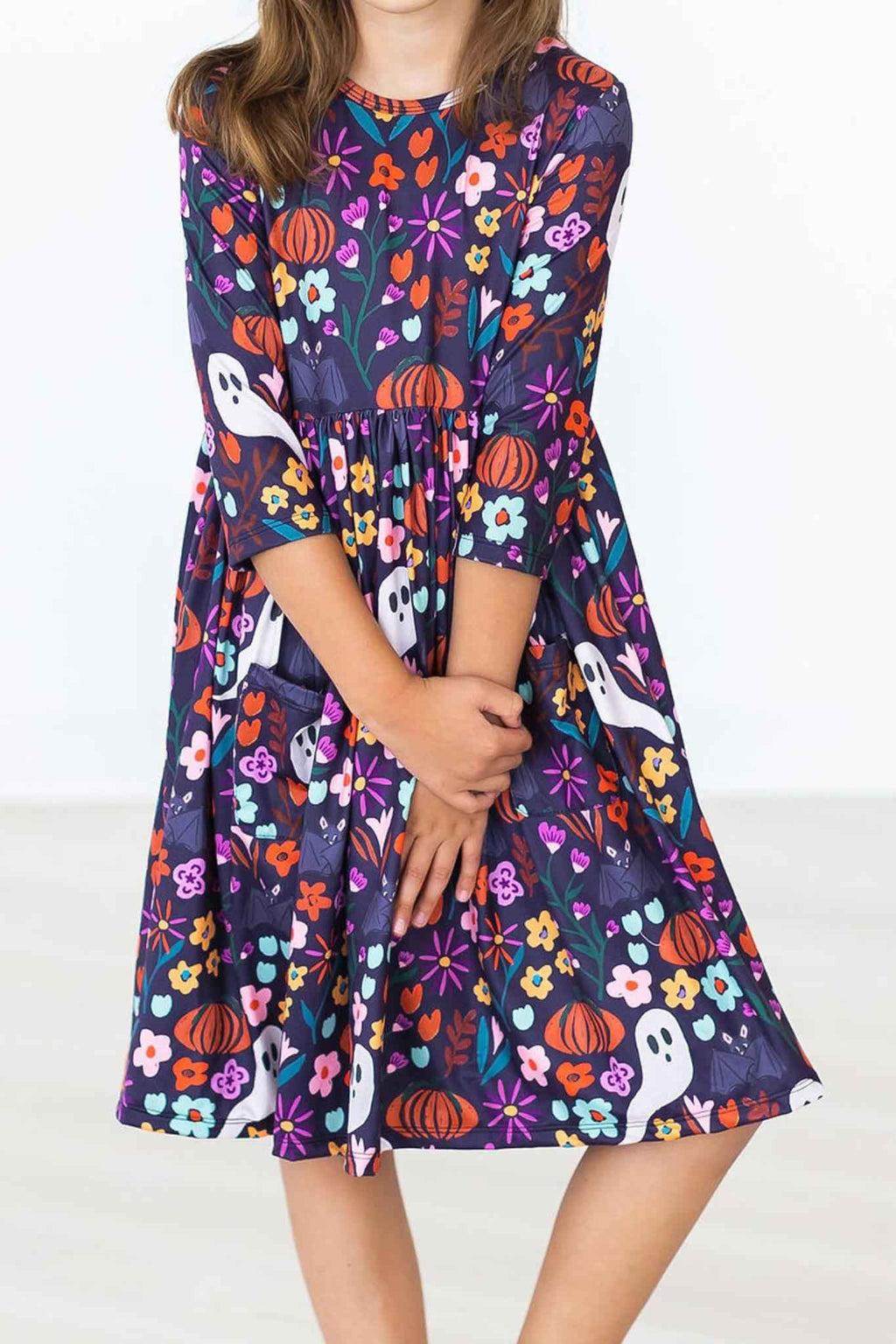 Fangtastic 3/4 Sleeve Pocket Twirl Dress - Meera's Mini Mavericks