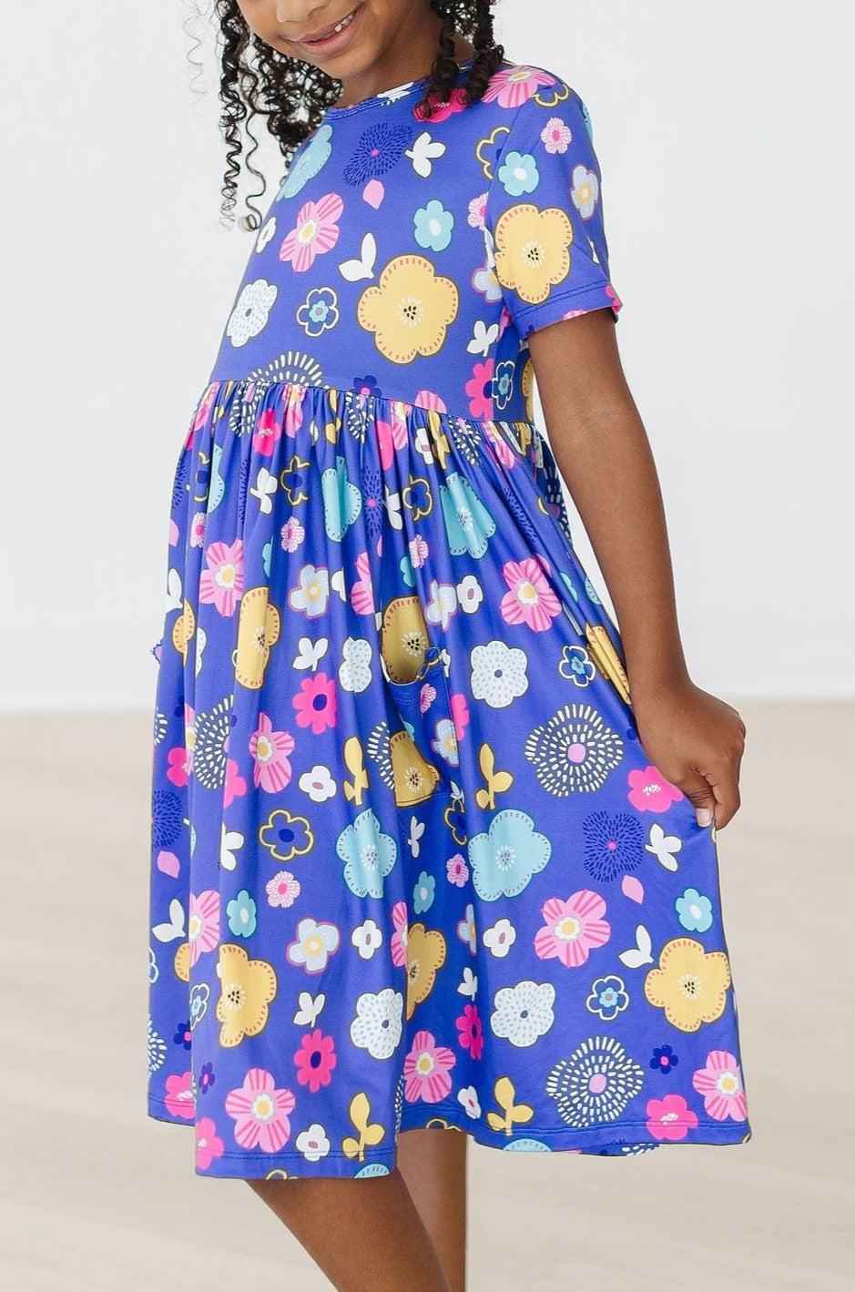 Floral Frenzy S/S Pocket Twirl Dress - Meera's Mini Mavericks