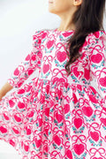 Fluttering Hearts 3/4 Sleeve Ruffle Twirl Dress - Meera's Mini Mavericks