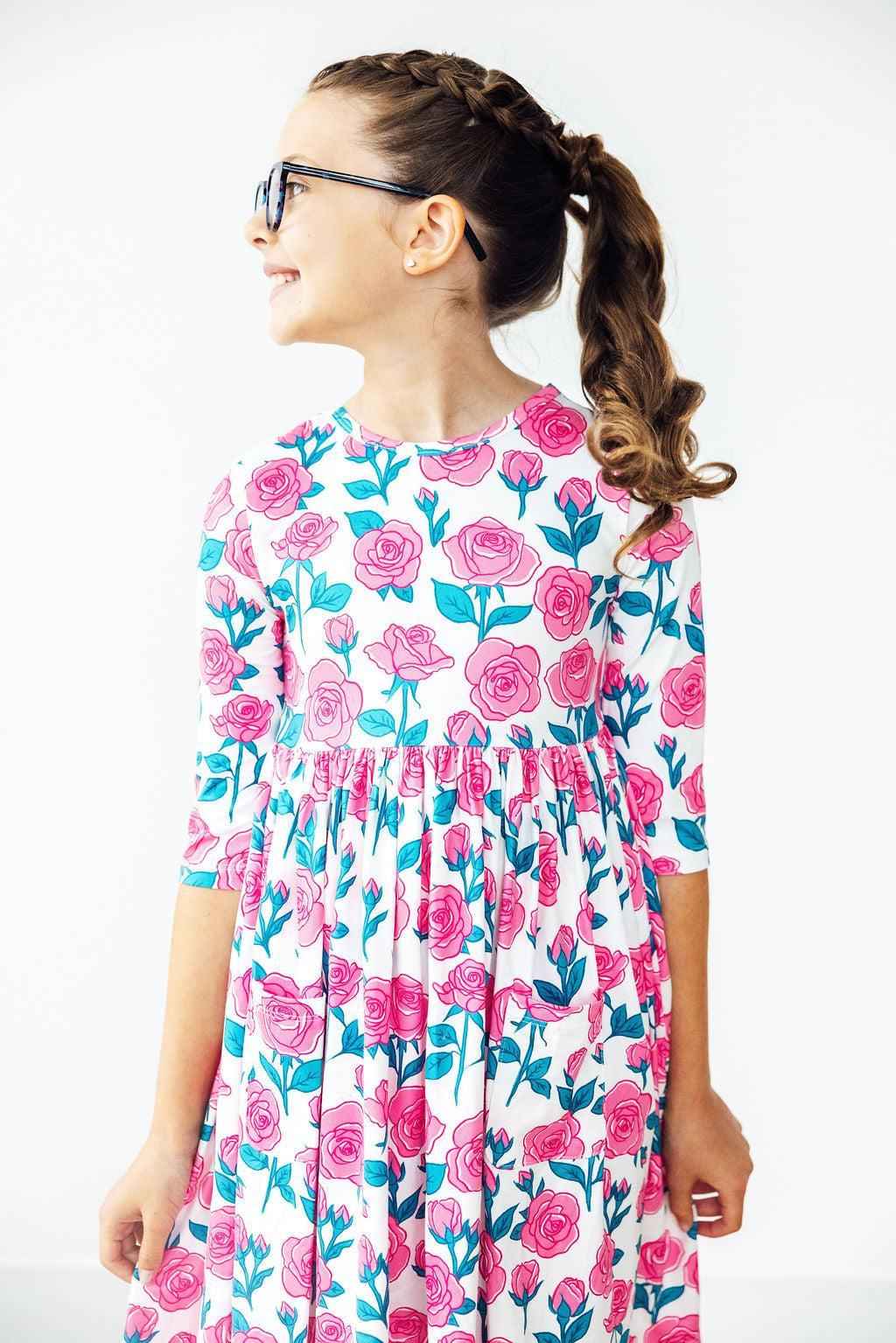 SALE Garden Glow 3/4 Sleeve Pocket Twirl Dress - Meera's Mini Mavericks