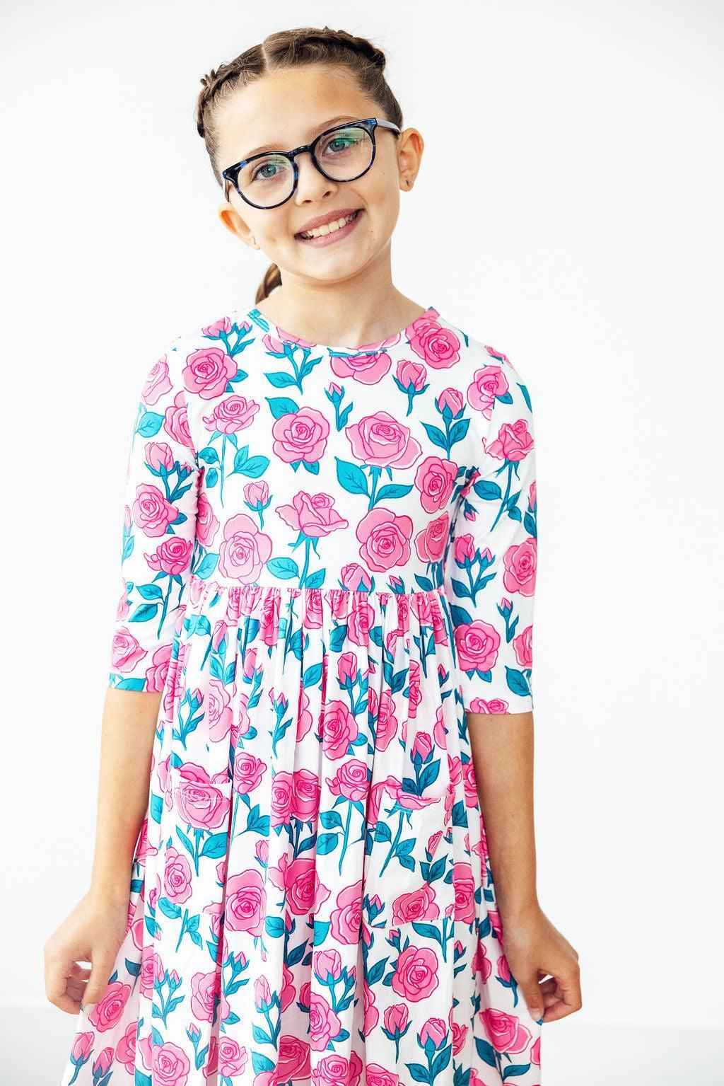 SALE Garden Glow 3/4 Sleeve Pocket Twirl Dress - Meera's Mini Mavericks