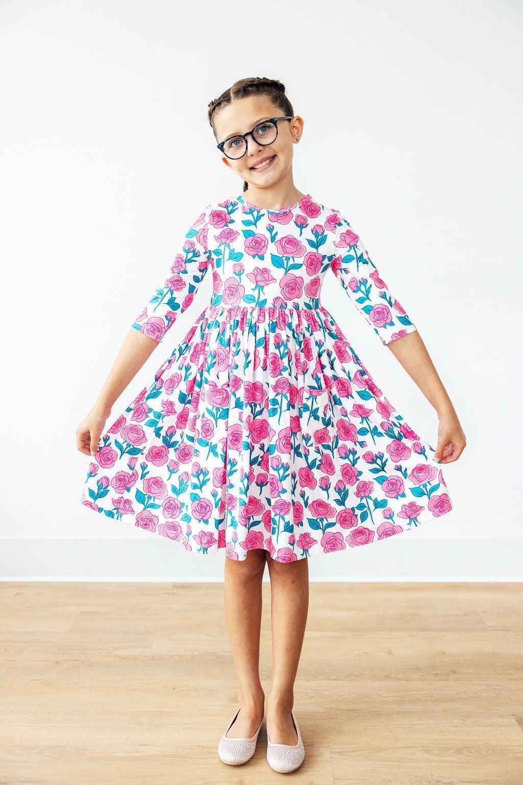SALE Garden Glow 3/4 Sleeve Pocket Twirl Dress - Meera's Mini Mavericks