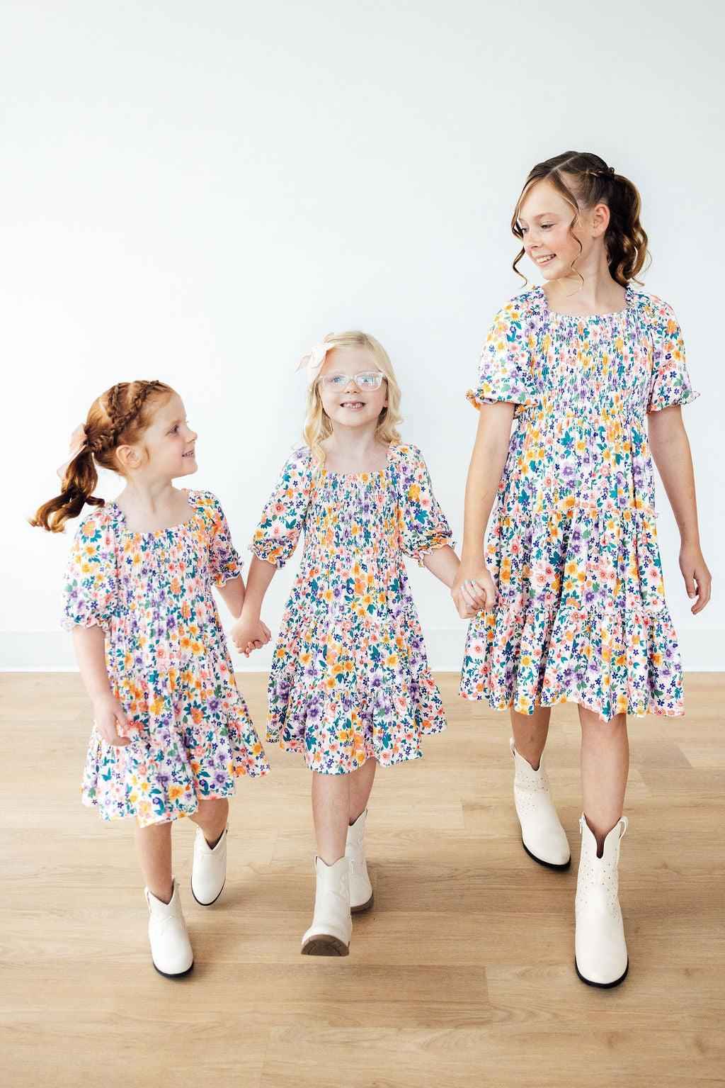 Garden Groove Smocked Ruffle Dress - Meera's Mini Mavericks