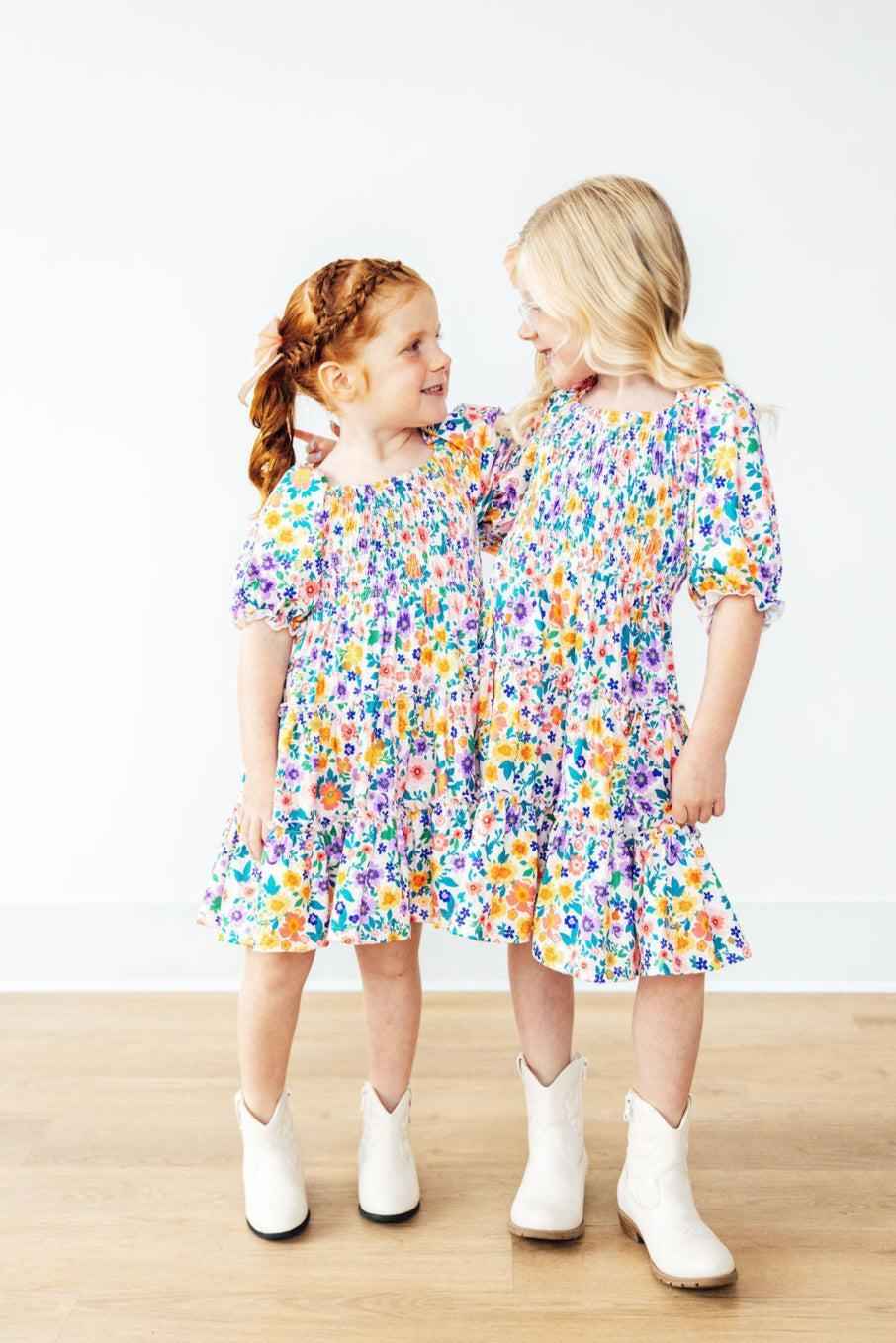Garden Groove Smocked Ruffle Dress - Meera's Mini Mavericks
