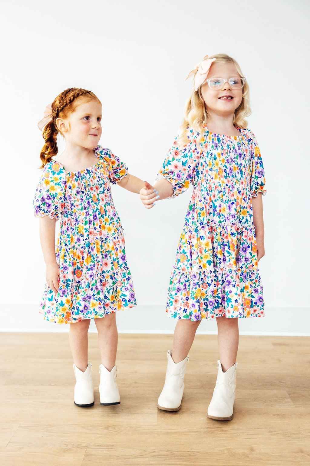 Garden Groove Smocked Ruffle Dress - Meera's Mini Mavericks