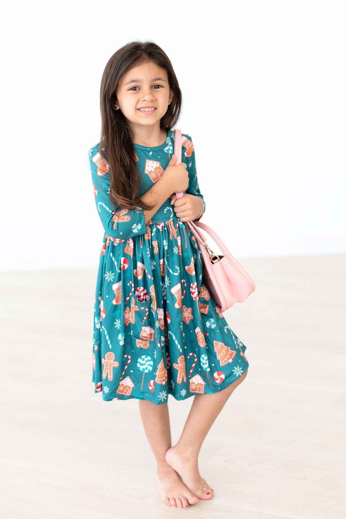 Gingerbread House 3/4 Sleeve Pocket Twirl Dress - Meera's Mini Mavericks
