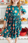 Gingerbread House 3/4 Sleeve Pocket Twirl Dress - Meera's Mini Mavericks
