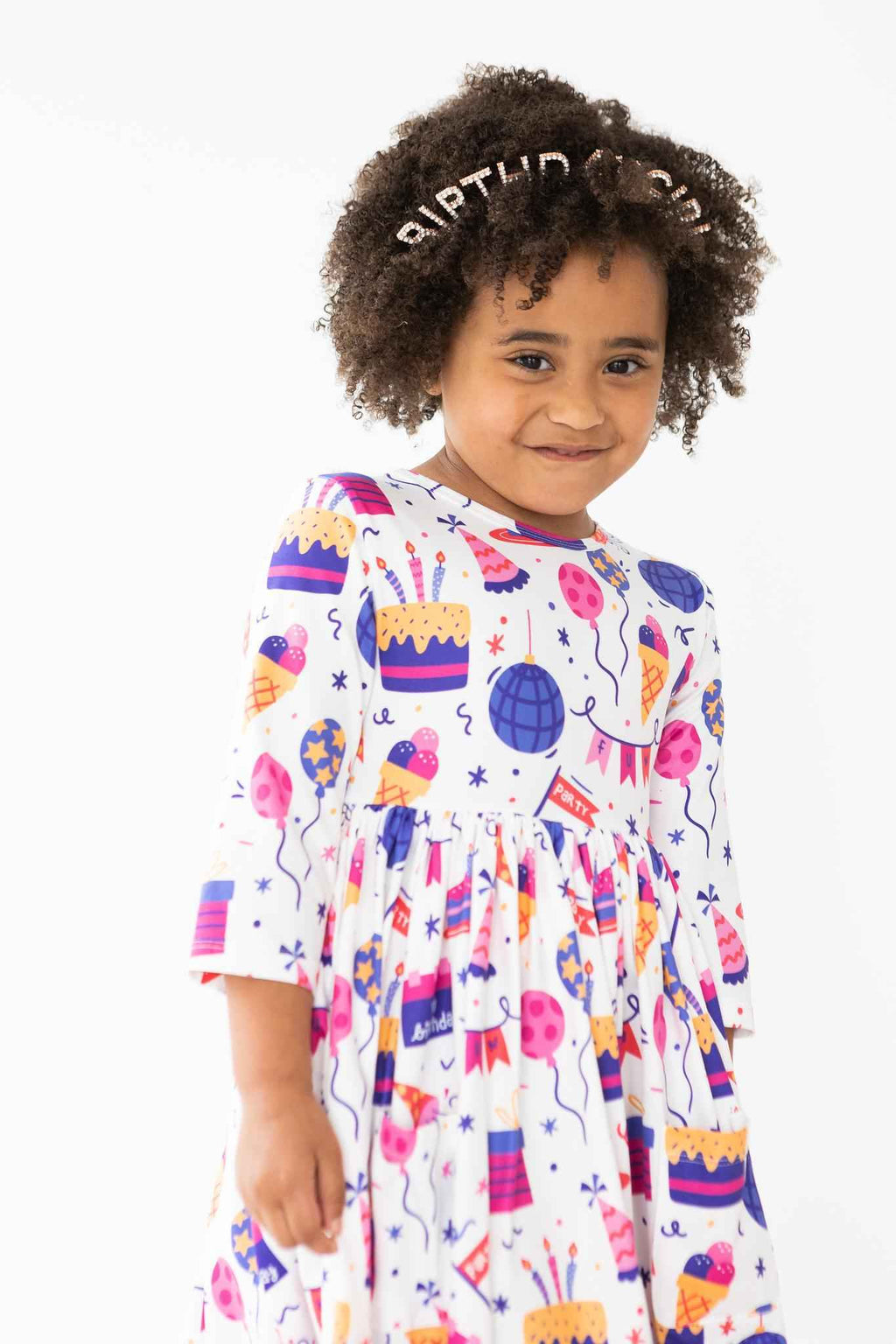 Happy Birthday 3/4 Sleeve Pocket Twirl Dress - Meera's Mini Mavericks