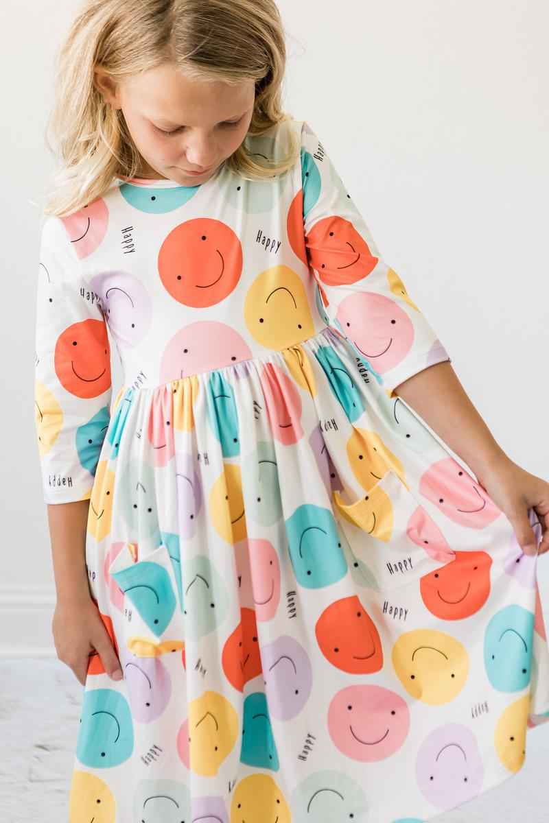 Happy Days 3/4 Pocket Twirl Dress - Meera's Mini Mavericks