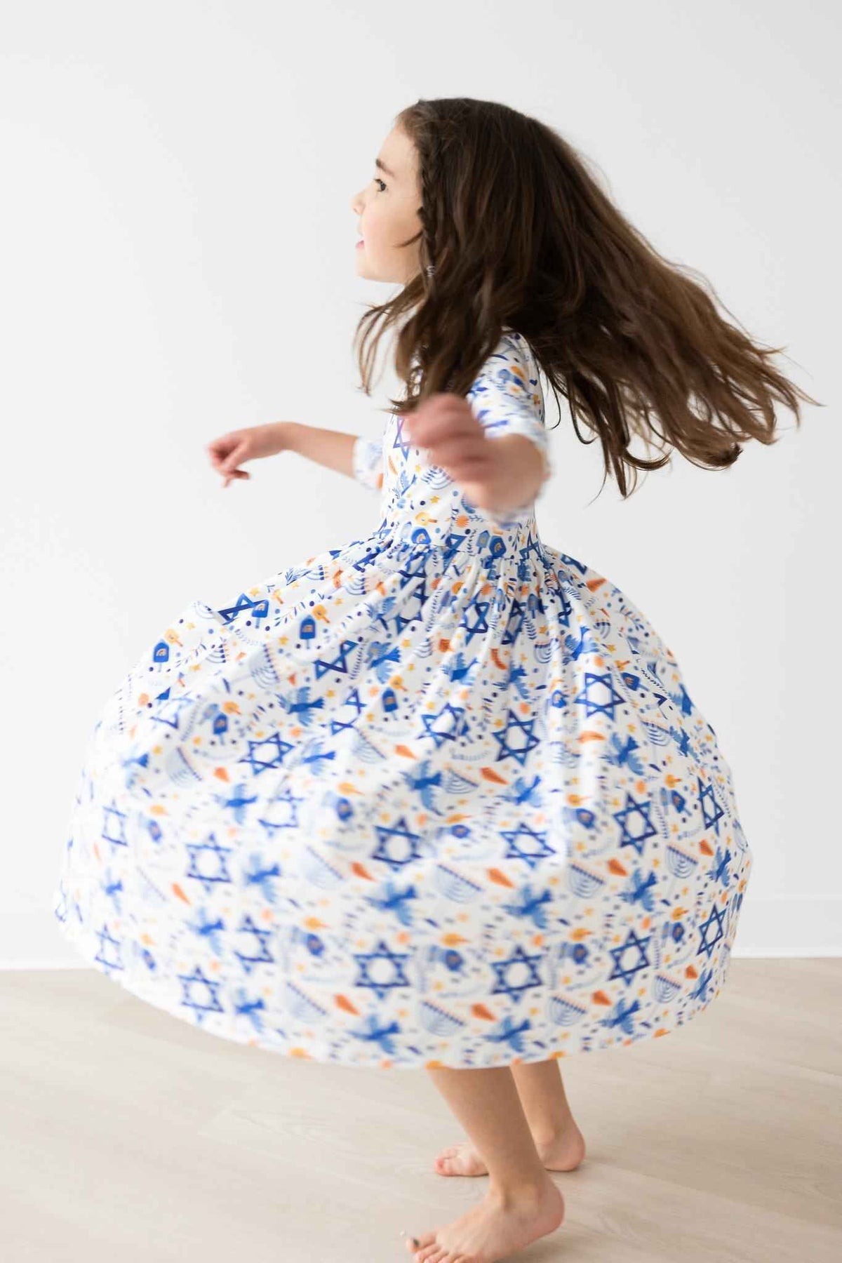 Happy Hanukkah 3/4 Sleeve Pocket Twirl Dress - Meera's Mini Mavericks