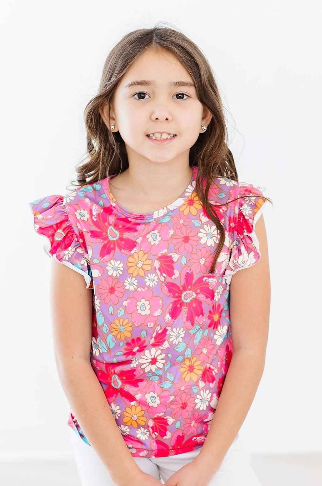 SALE Hawaiian Floral S/S Ruffle Tee - Meera's Mini Mavericks