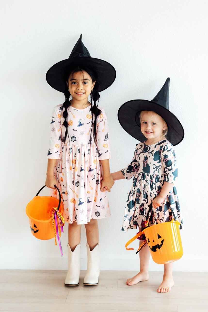Hey Boo 3/4 Sleeve Pocket Twirl Dress - Meera's Mini Mavericks