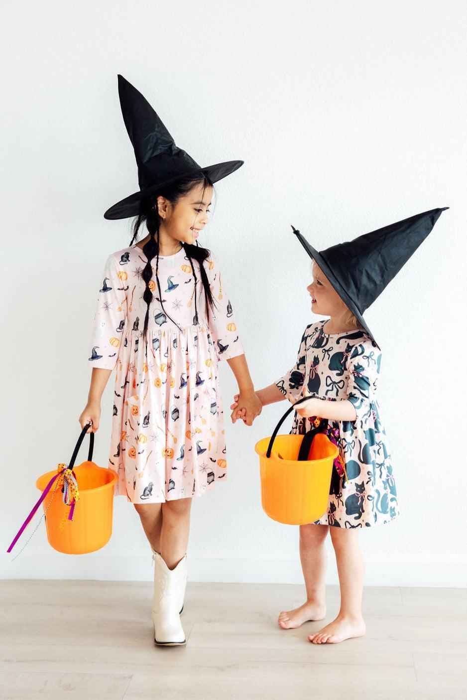 Hey Boo 3/4 Sleeve Pocket Twirl Dress - Meera's Mini Mavericks