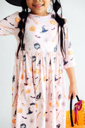 Hey Boo 3/4 Sleeve Pocket Twirl Dress - Meera's Mini Mavericks
