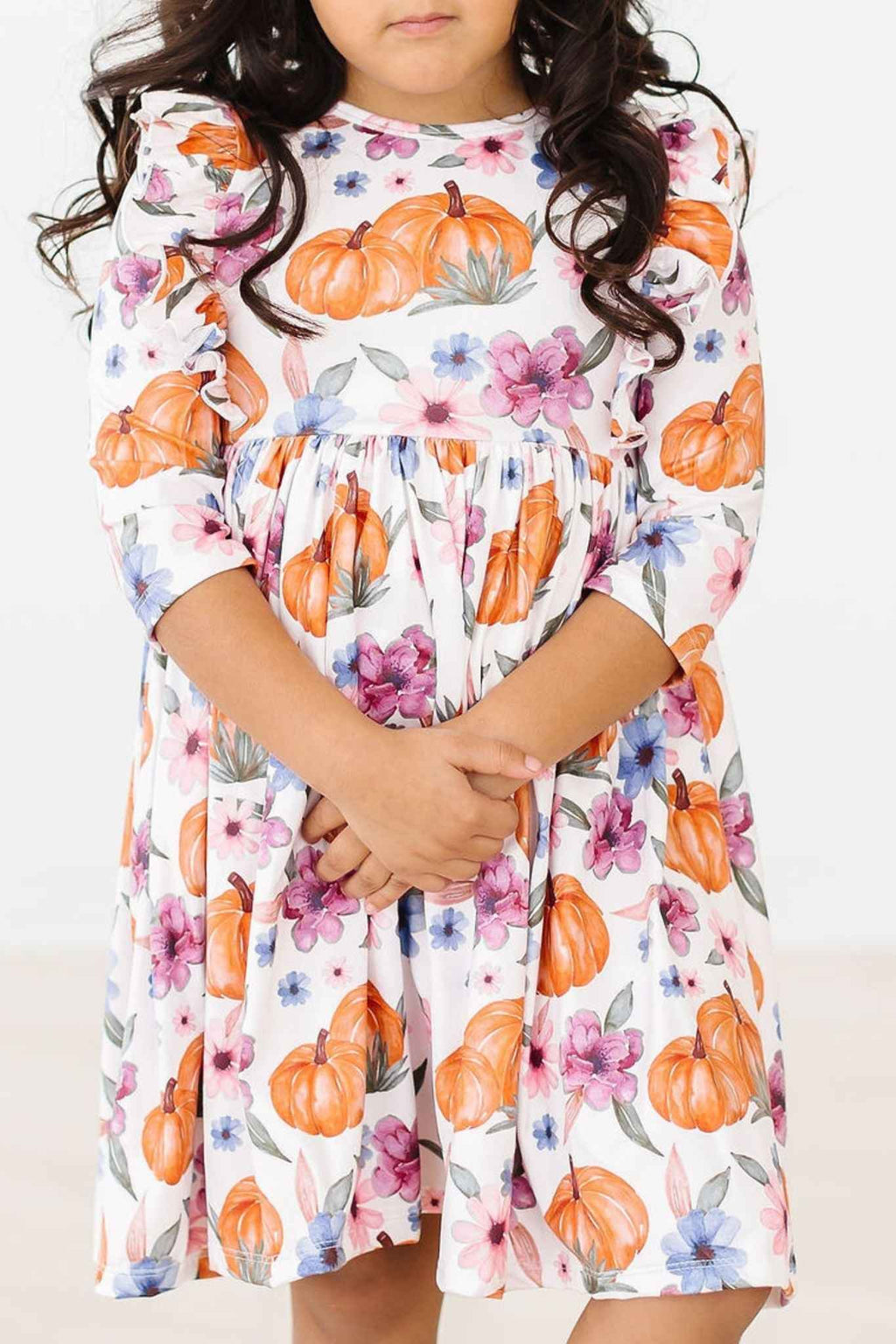 Hey Pumpkin 3/4 Sleeve Ruffle Twirl Dress - Meera's Mini Mavericks
