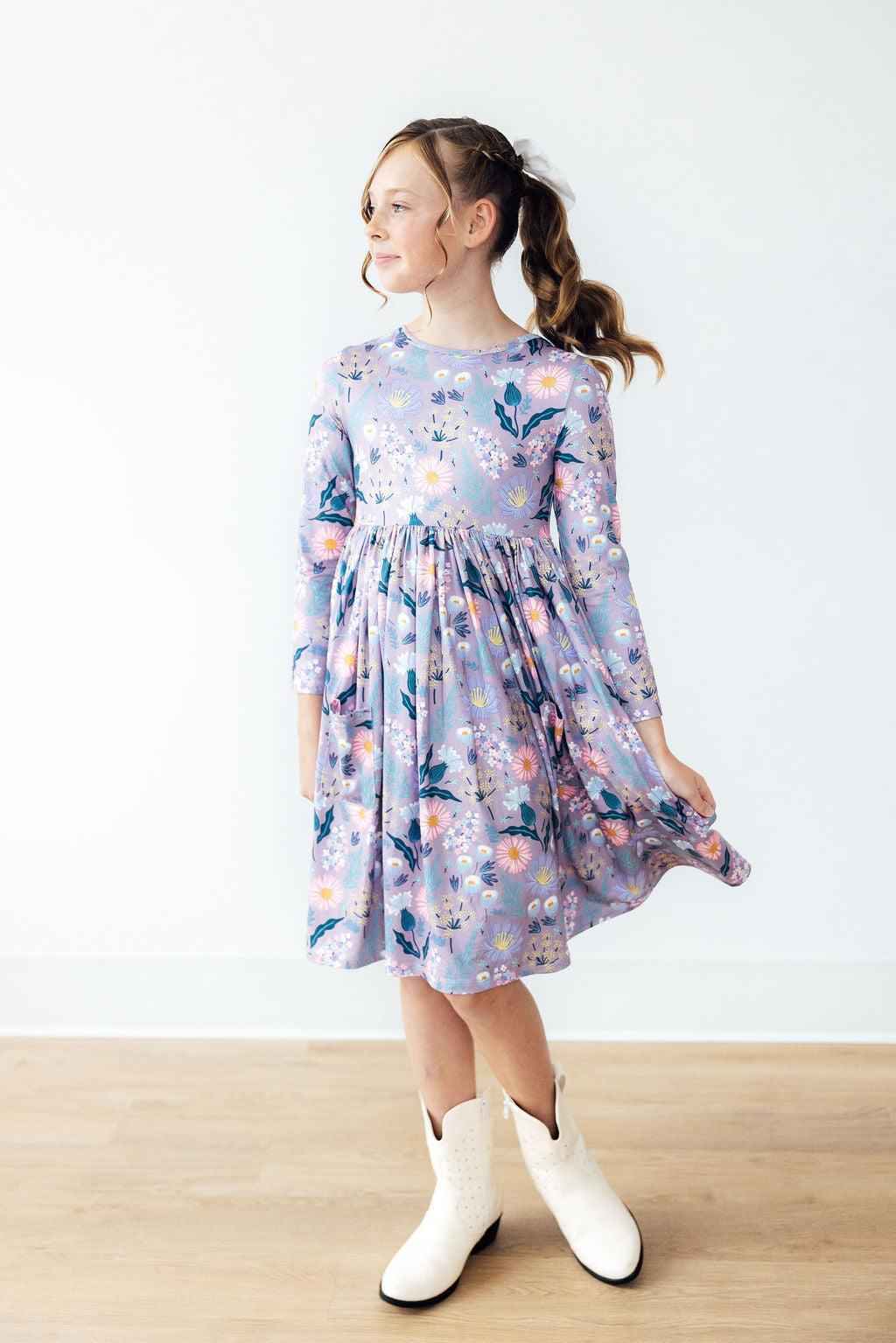 Honeysuckle L/S Pocket Twirl Dress - Meera's Mini Mavericks