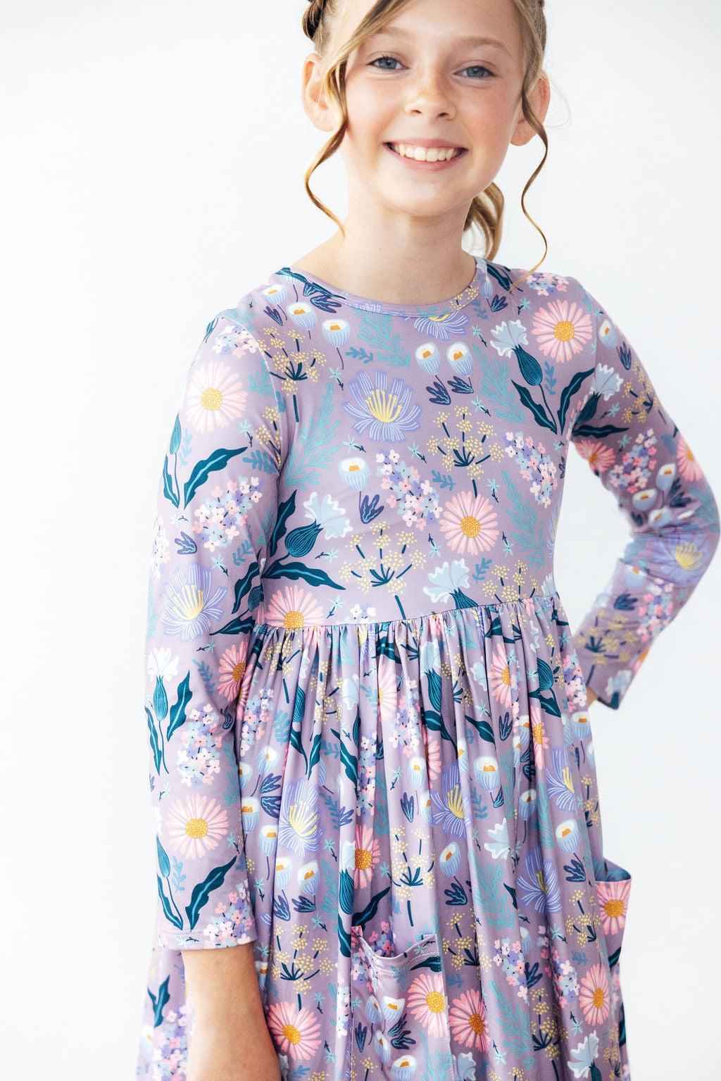 Honeysuckle L/S Pocket Twirl Dress - Meera's Mini Mavericks