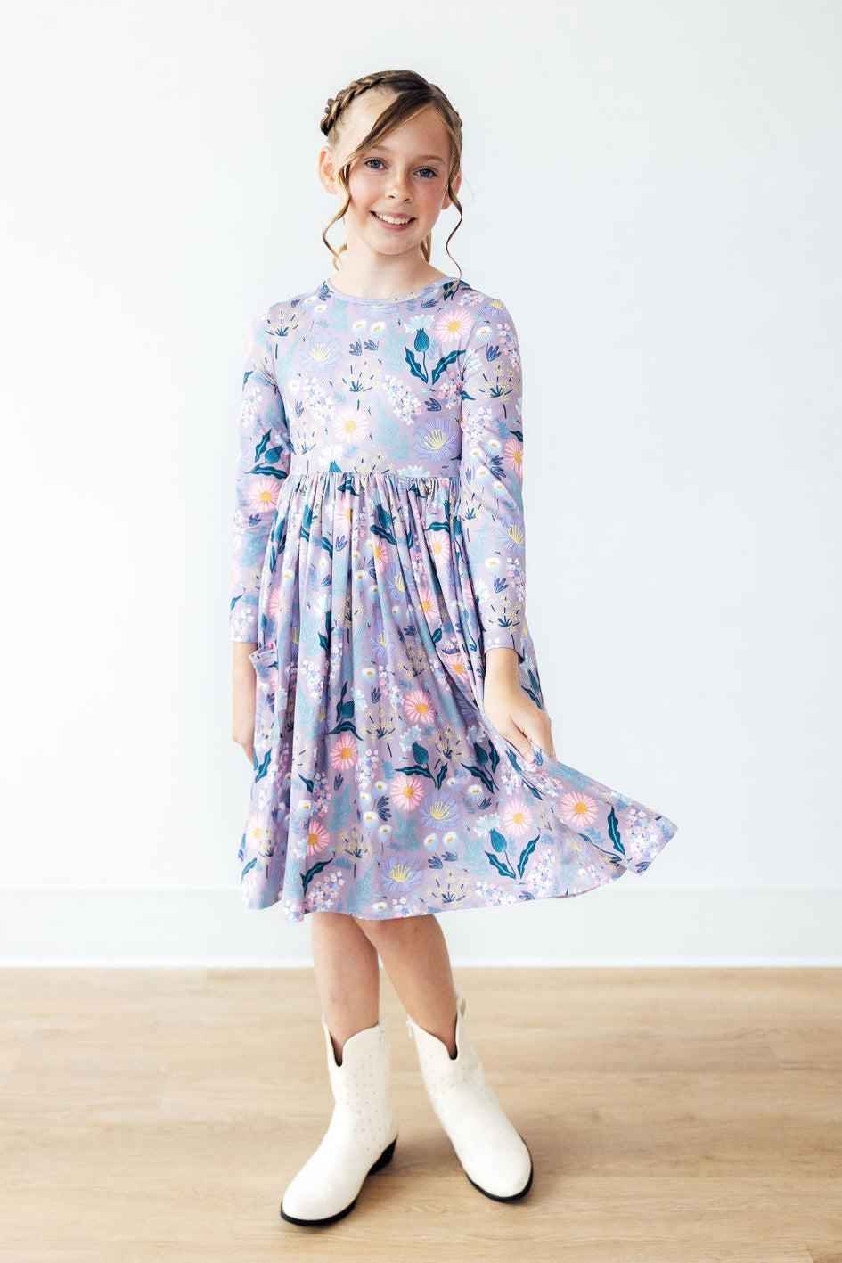 Honeysuckle L/S Pocket Twirl Dress - Meera's Mini Mavericks