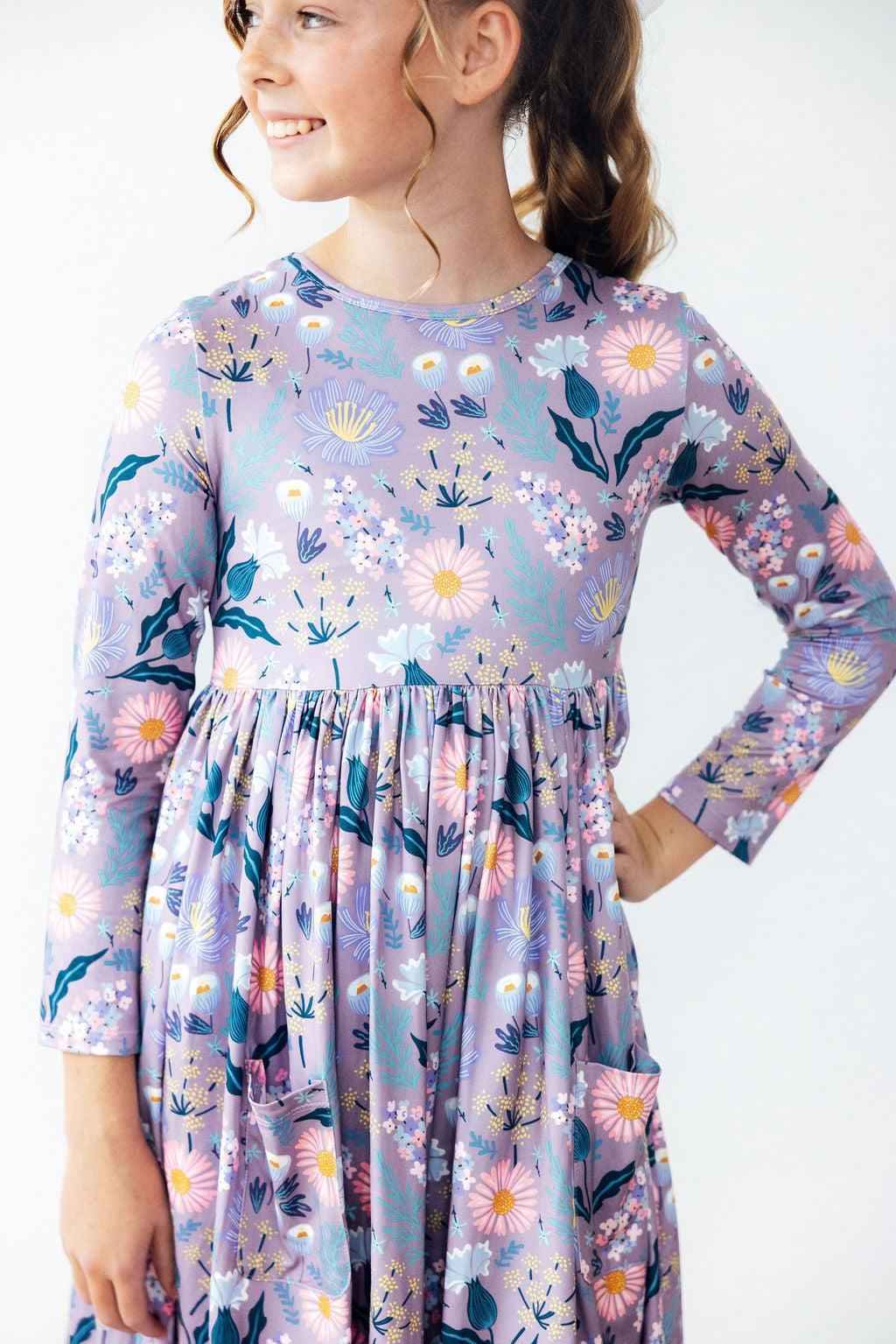 Honeysuckle L/S Pocket Twirl Dress - Meera's Mini Mavericks