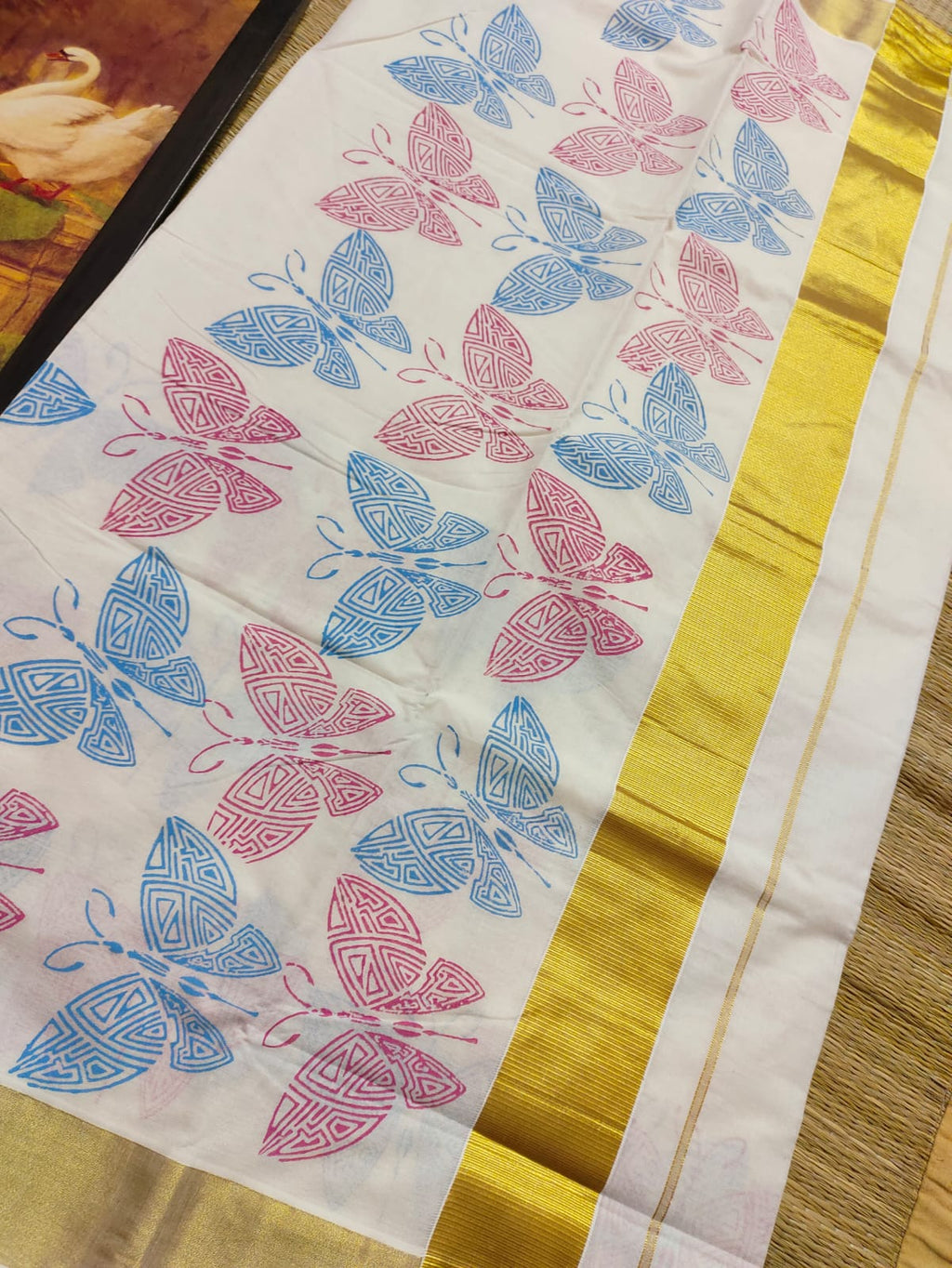 The Butterfly Symphony – Kuthampully Kasavu Cotton Saree