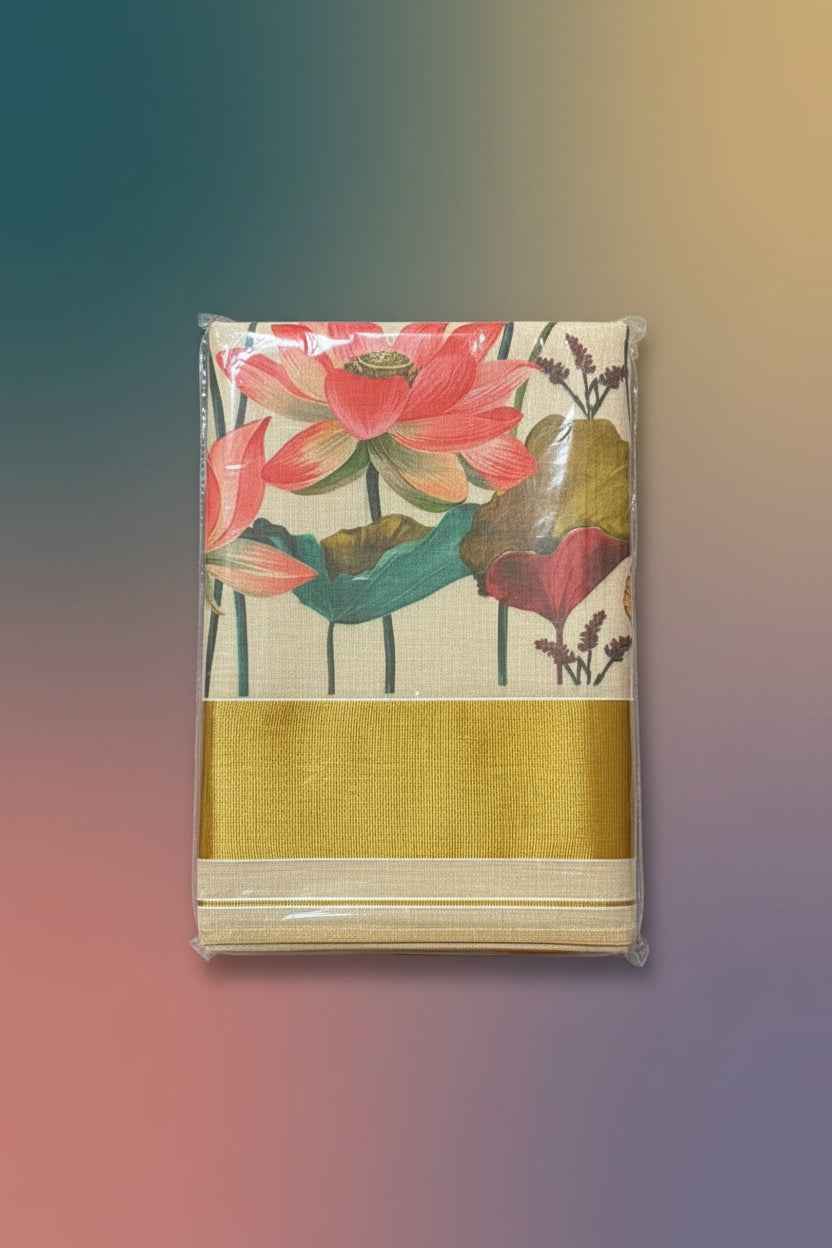 The Eternal Bloom: Kuthampully Tissue Kasavu Saree