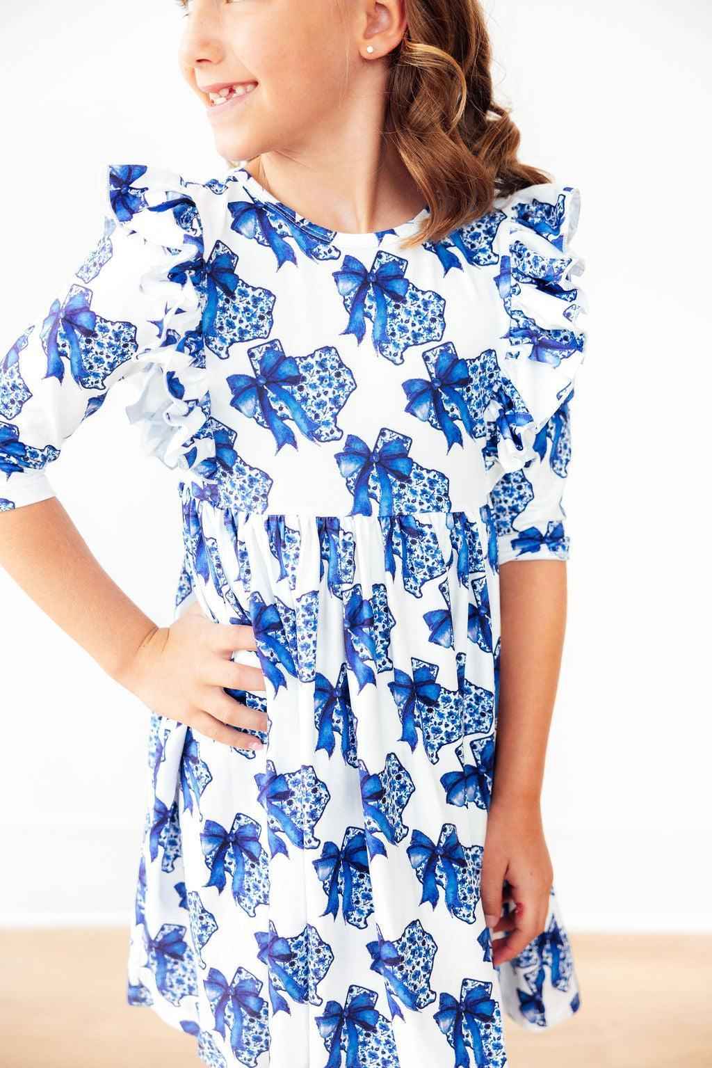 Lone Star 3/4 Sleeve Ruffle Twirl Dress - Meera's Mini Mavericks