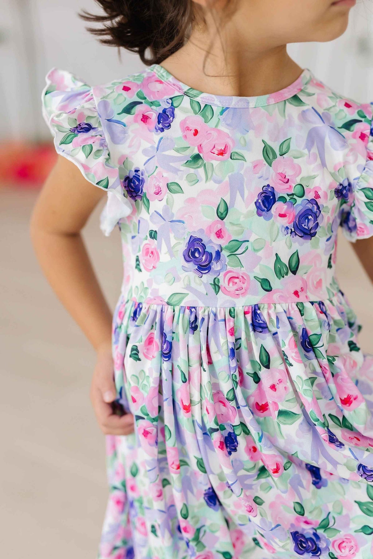 Lavender Love Flutter Sleeve Twirl Dress - Meera's Mini Mavericks