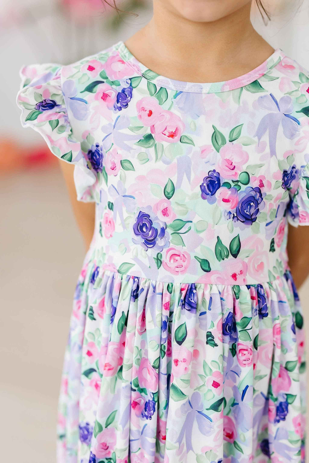 Lavender Love Flutter Sleeve Twirl Dress - Meera's Mini Mavericks