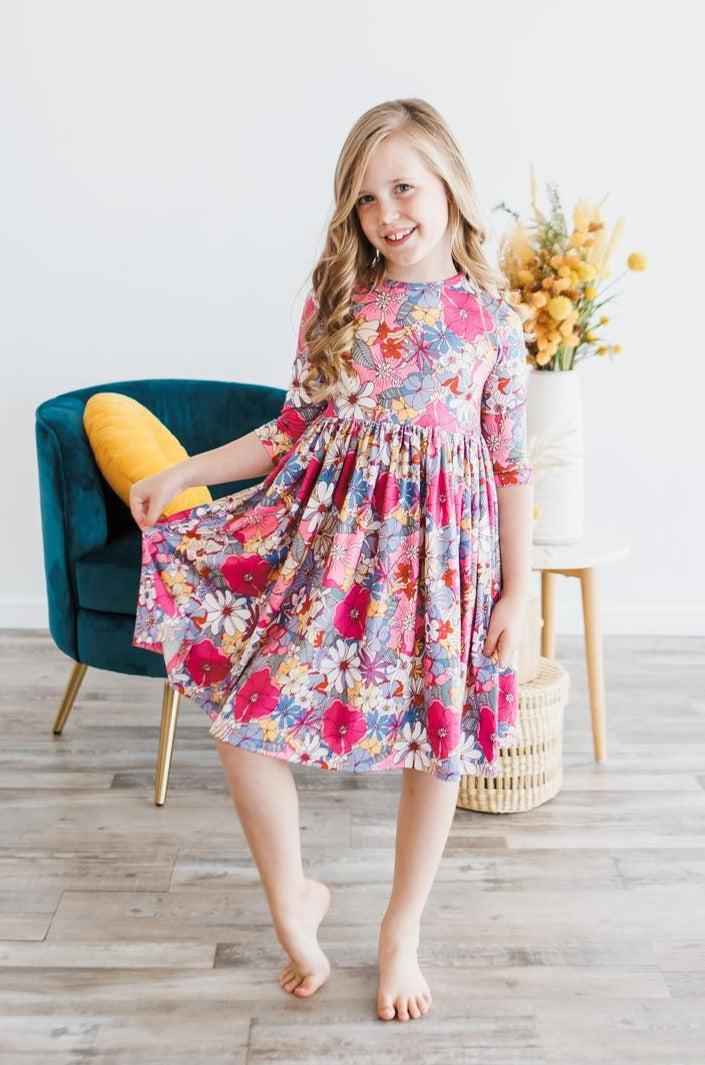 Mauve What's Up Buttercup 3/4 Sleeve Pocket Twirl Dress - Meera's Mini Mavericks