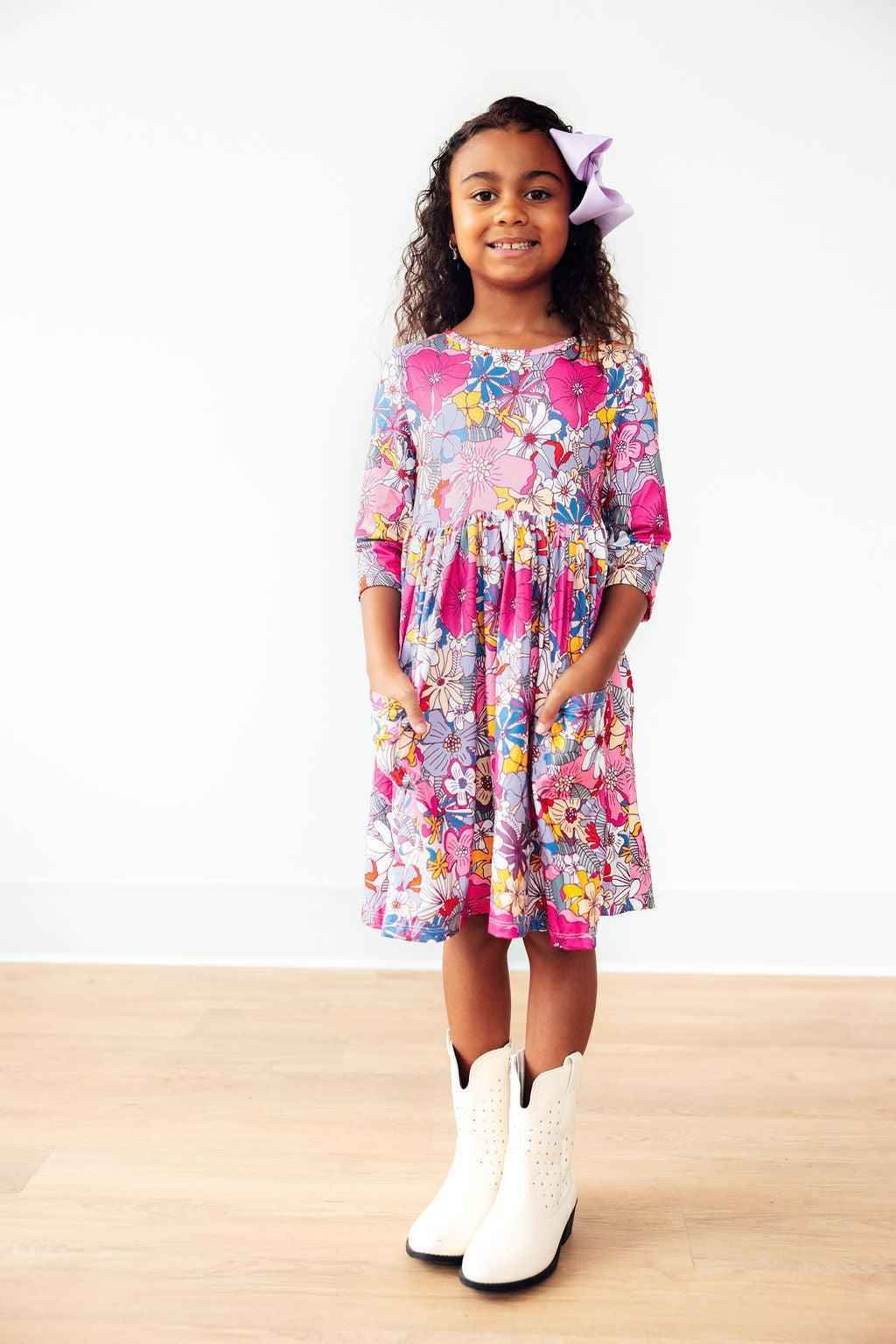 Mauve What's Up Buttercup 3/4 Sleeve Pocket Twirl Dress - Meera's Mini Mavericks