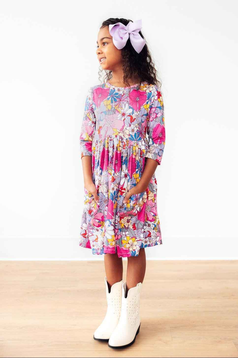 Mauve What's Up Buttercup 3/4 Sleeve Pocket Twirl Dress - Meera's Mini Mavericks