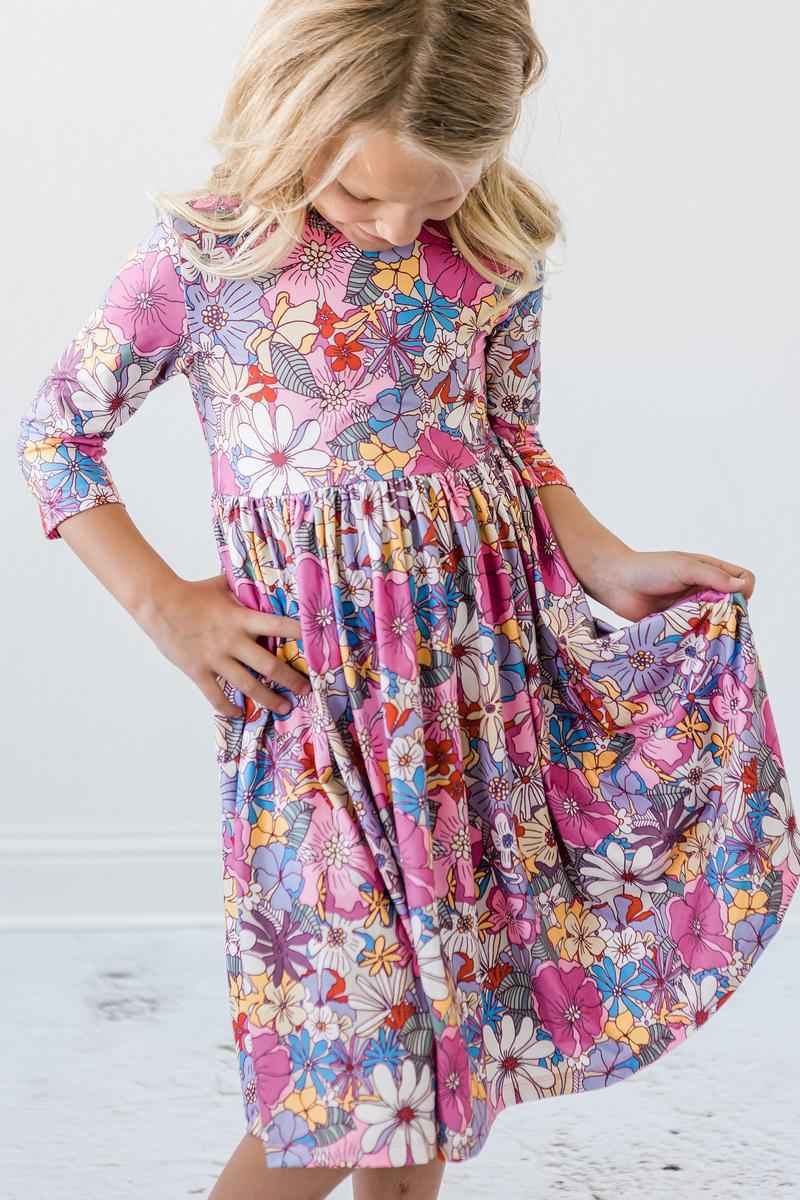 Mauve What's Up Buttercup 3/4 Sleeve Pocket Twirl Dress - Meera's Mini Mavericks