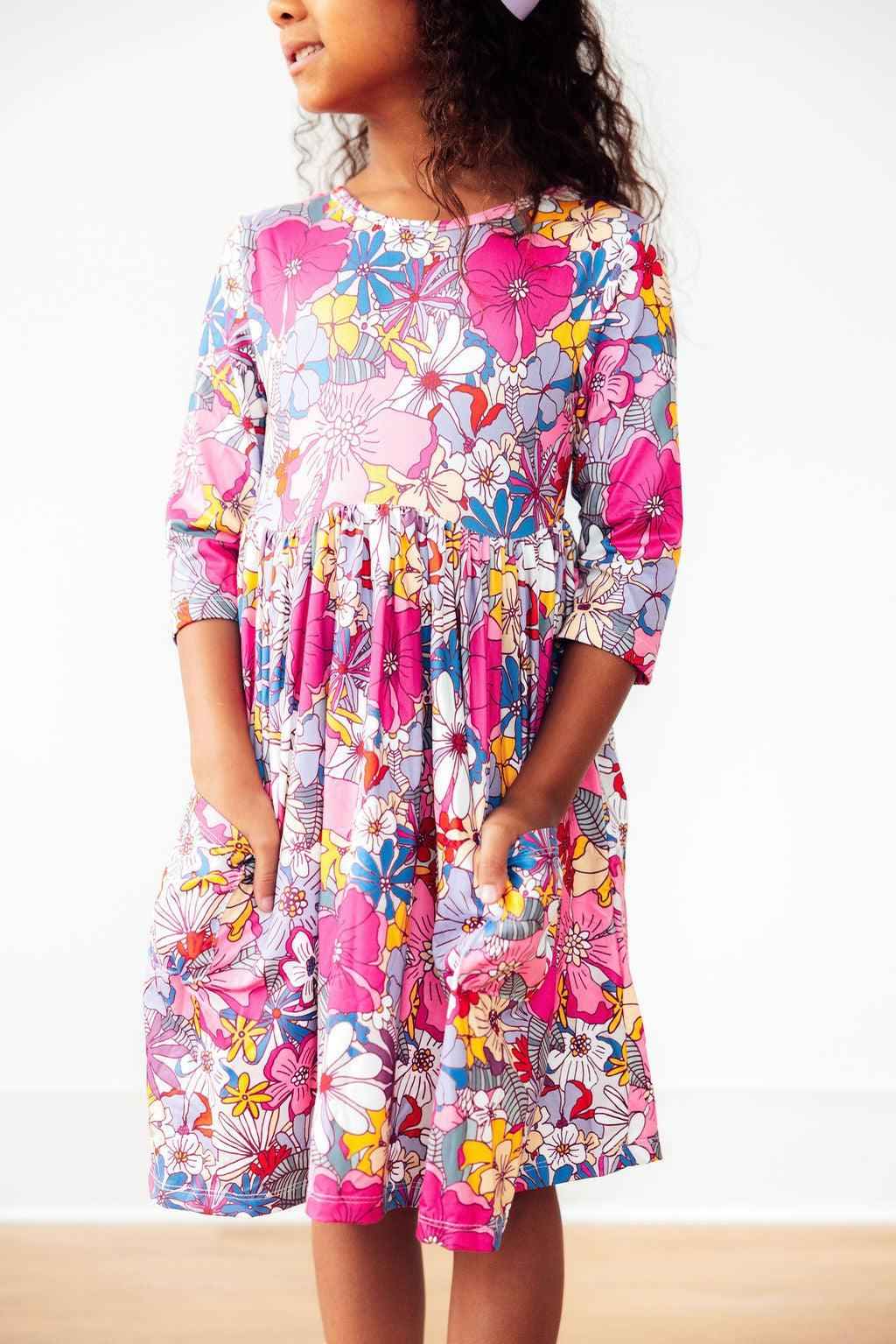 Mauve What's Up Buttercup 3/4 Sleeve Pocket Twirl Dress - Meera's Mini Mavericks