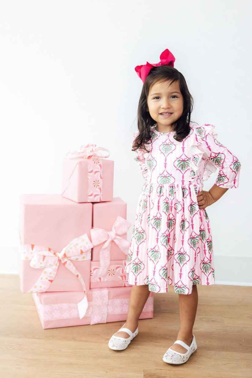 Merry Mistletoe 3/4 Sleeve Ruffle Twirl Dress - Meera's Mini Mavericks