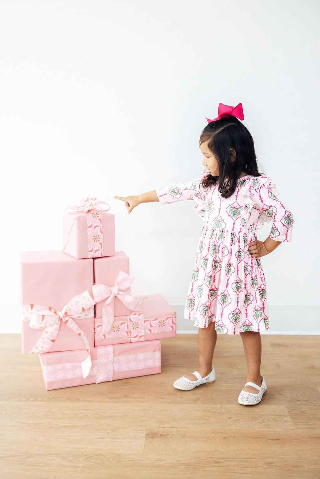 Merry Mistletoe 3/4 Sleeve Ruffle Twirl Dress - Meera's Mini Mavericks